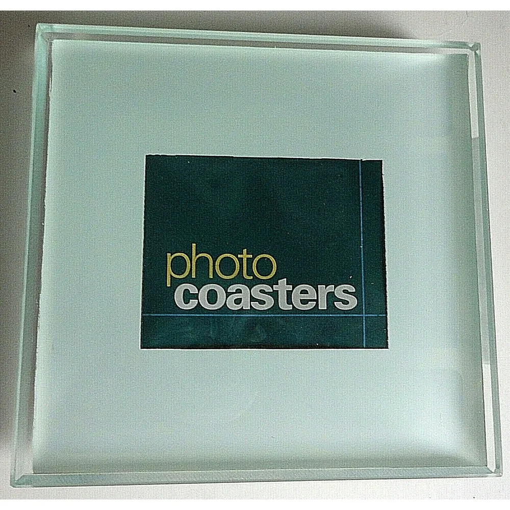 Photo Coasters 4 Beveled Glass Metal Wood Storage Holder Rack Cherished Accent